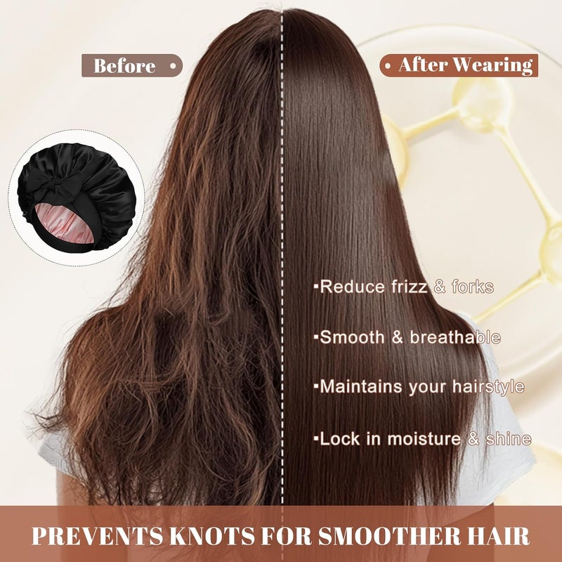 CHLINS Satin Bonnet Silk Bonnet for Sleeping Silk Sleep Cap Double Layer Hair Bonnet with Elastic Tie Band for Curly Hair Night Cap - Image 5